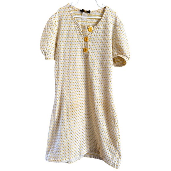 Vtg Quotation GIRLS Dress M Yellow Gray Polka Dot Puff Sleeve - Picture 1 of 10